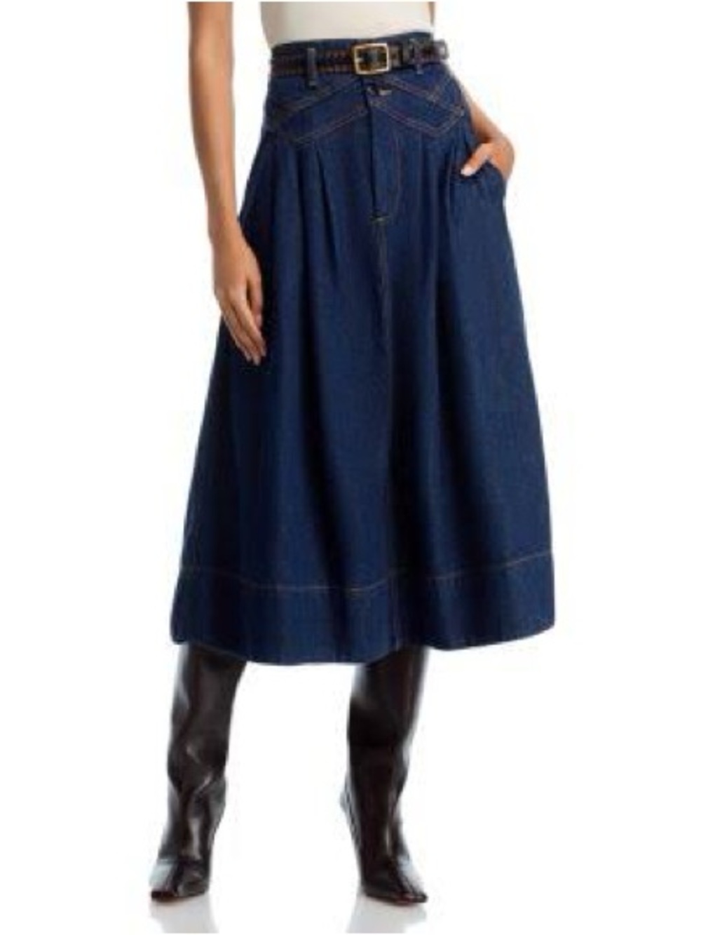 THE GREAT. “Field” Denim Midi Skirt - Picture 2 of 9
